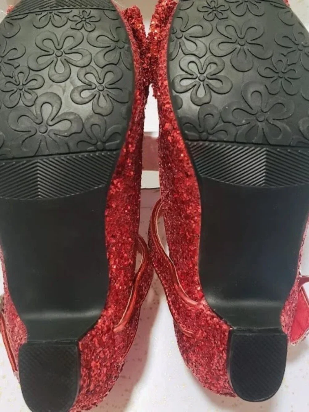 Girls Red Glitter Dress Shoes Size 1 Low Heel Princess Shoes Kids